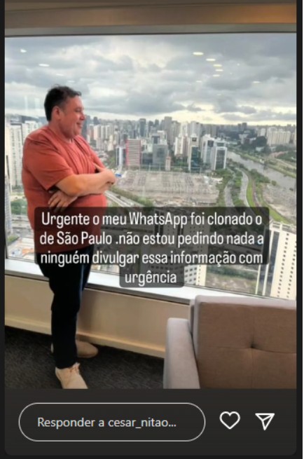 César Nitão, pai de miss paraibana que morreu em incêndio em SP, tem WhatsApp clonado e faz alerta. 