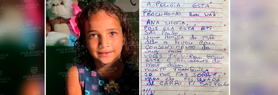 CASO ANA SOPHIA: bilhete anônimo diz que menina foi levada para São Paulo com o consentimento da mãe